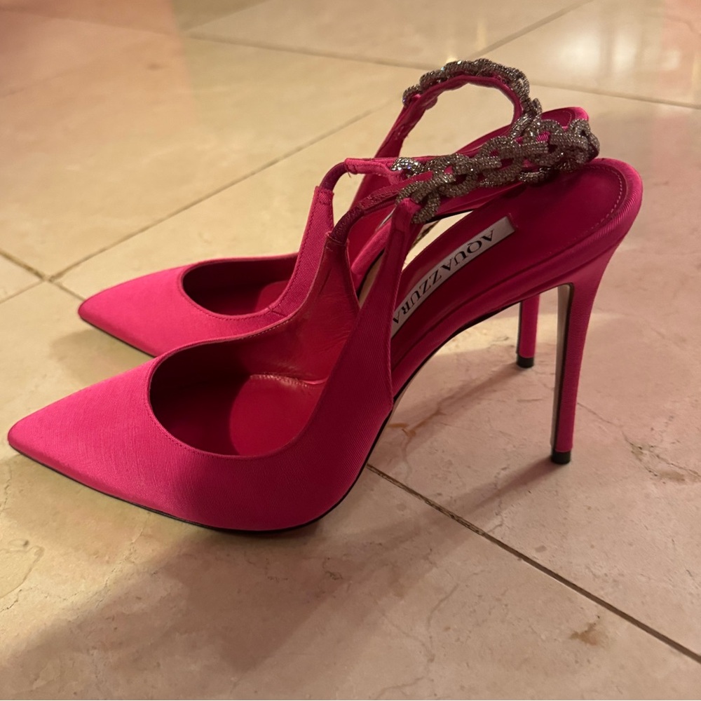 NWOT Aquazzura Pink Crystal Slingback Heels - Picture 3 of 5